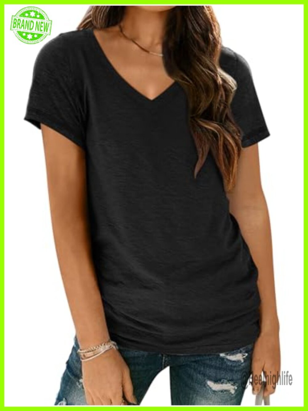 Womens V Neck Short Sleeve T-Shirt Basic Summer Tee Casual Loose Fit